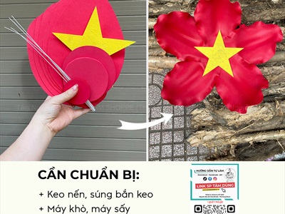 Set phụ kiện tự làm Hoa cờ Việt Nam [Loại đẹp - 3 Size] 35-45cm SET-DIY-06